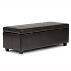 Kingsley 48 in. Transitional Storage Ottoman in Coffee Brown Bonded Leather