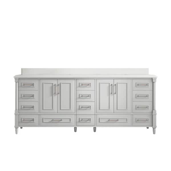 Willow Collections Hudson 84 in. W x 22 in. D x 36 in. H Double Sink Bath Vanity in Coventry Gray with Cove Edge White Quartz Top