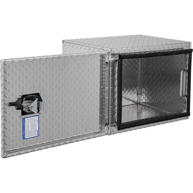 18 in. x 18 in. x 24 in. Diamond Plate Tread Aluminum Underbody Truck Tool Box with Barn Door