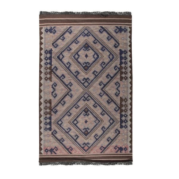 EORC Brown 5 ft. x 8 ft. Hand Knotted Wool Contemporary Modern Knot Area Rug