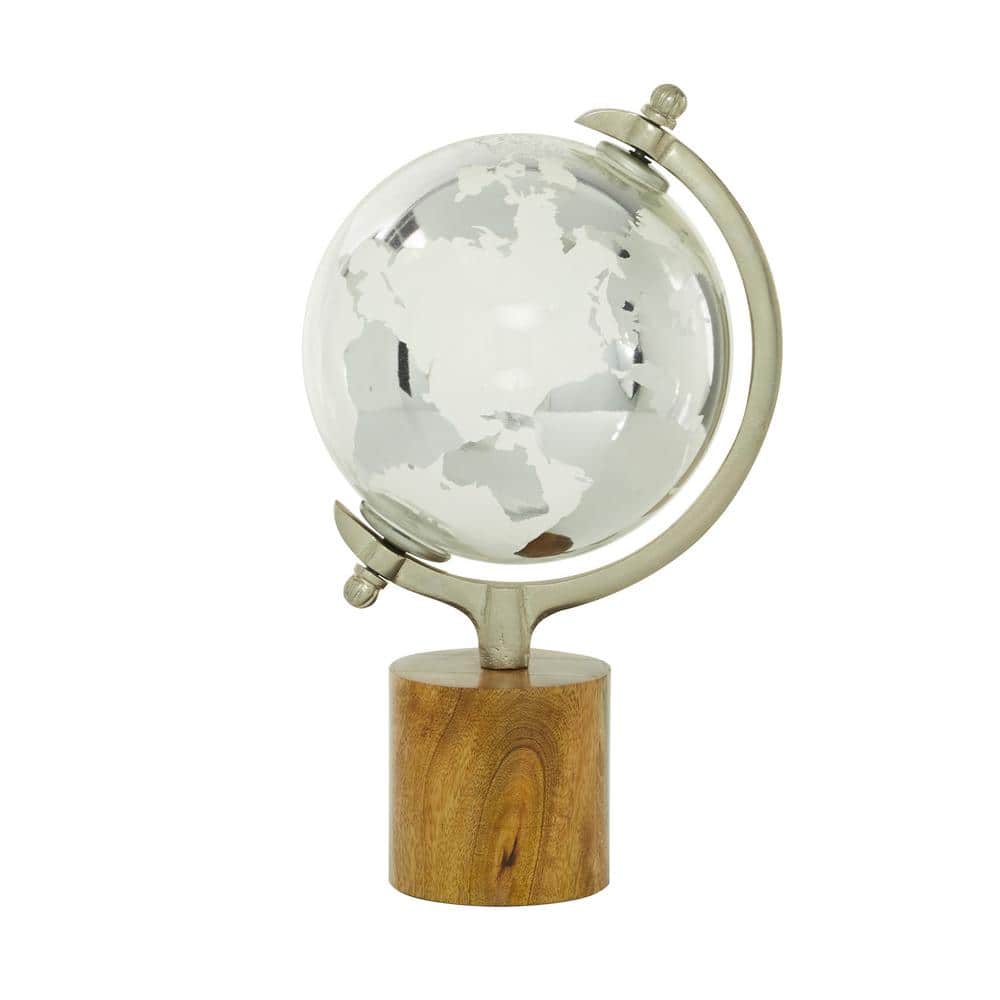 Elegant Silver Abstract Globe 8" x 15" with Mango Wood Base
