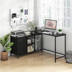 81 in. Rectangular Black Wood 3-Drawer Desk with Power Outlet