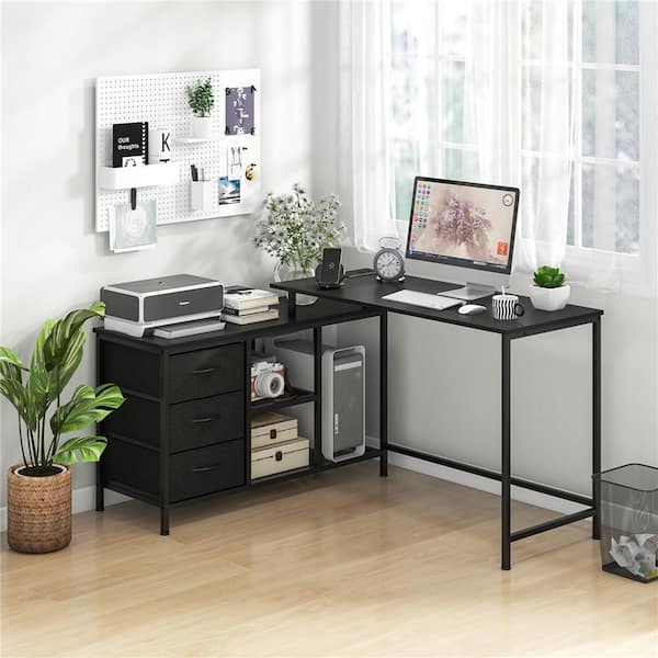 81 in. Rectangular Black Wood 3-Drawer Desk with Power Outlet