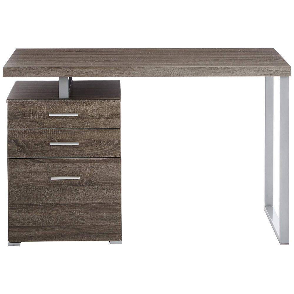 Weathered Gray Modern Office Desk with File Storage