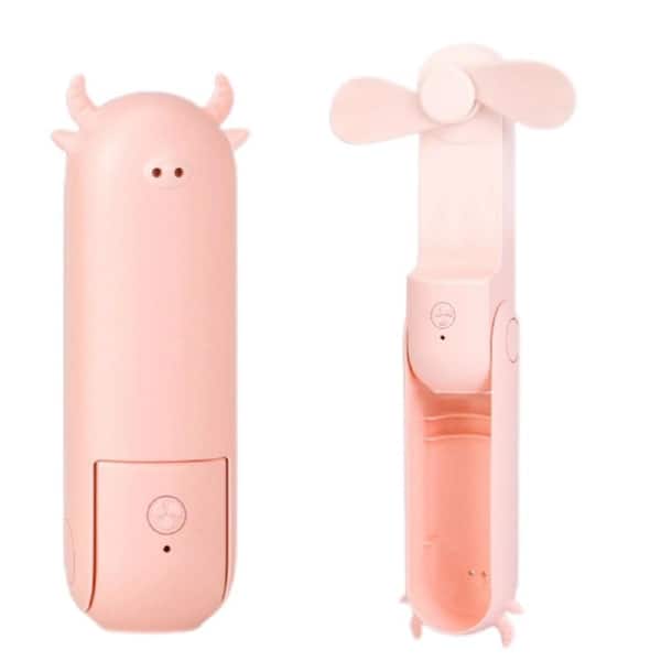 Portable Handheld 1500mAh Battery USB Rechargeable 2 in. 2 Fan Speeds Folding Desk Fan in Pink with Low Noise Operation