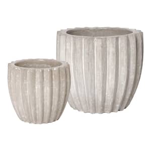 17 in. x 16 in. 12.5 in. x 12 in. H Stone Gray Ceramic Round Pots (Set of/2)