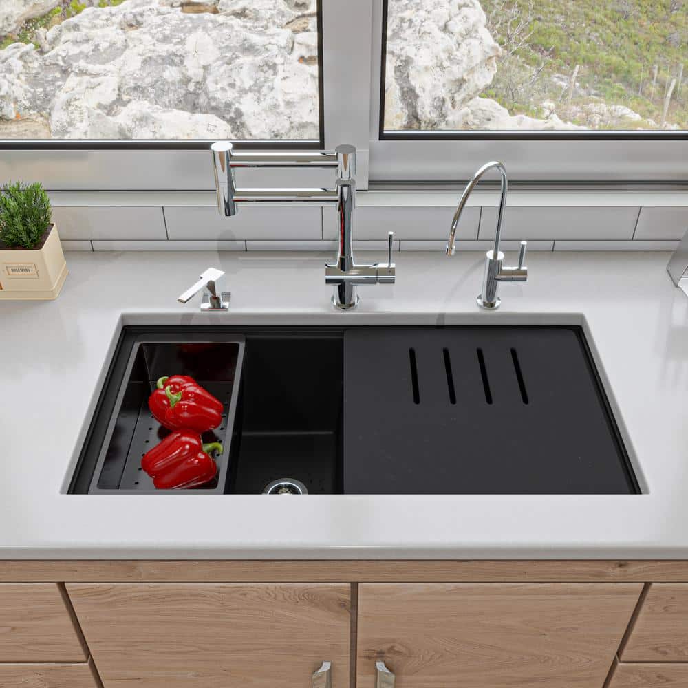 Black Granite Composite Double Bowl Undermount Kitchen Sink