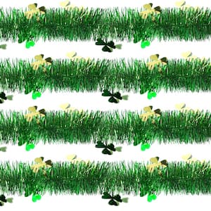9 ft. St. Patrick Clover Garland Green with Gold Leprechauns (Set of 4)