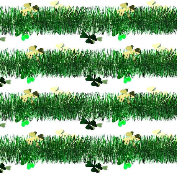 ST PATRICKS DAY GARLAND 9FT GREEN WITH GOLD SHAMROCK CLOVERS 