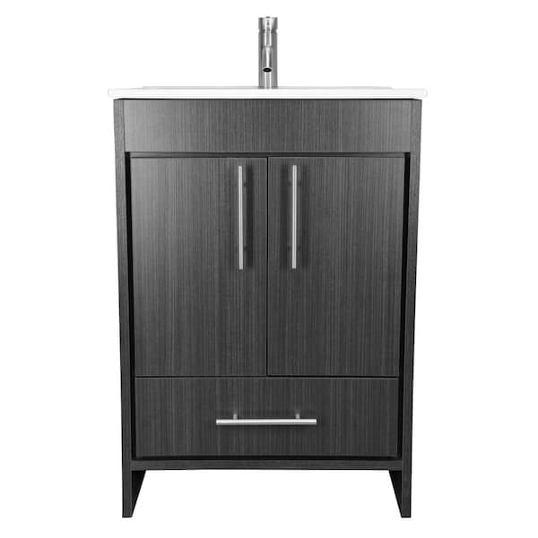 VOLPA USA AMERICAN CRAFTED VANITIES Pacific 24 in. x 18 in. D Bath Vanity in Black Ash with Ceramic Vanity Top in White with White Basin