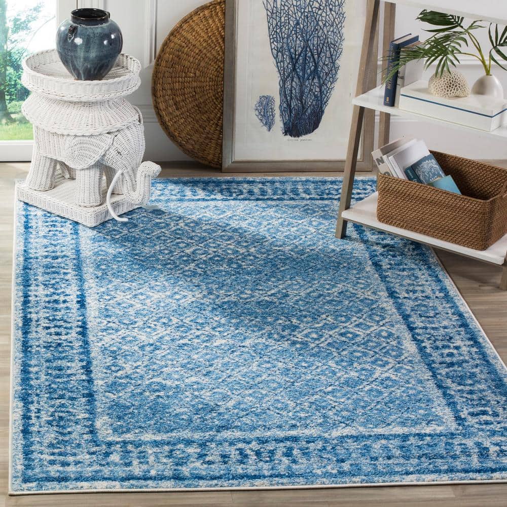 Blue and Silver Synthetic 10' x 14' Rectangular Area Rug
