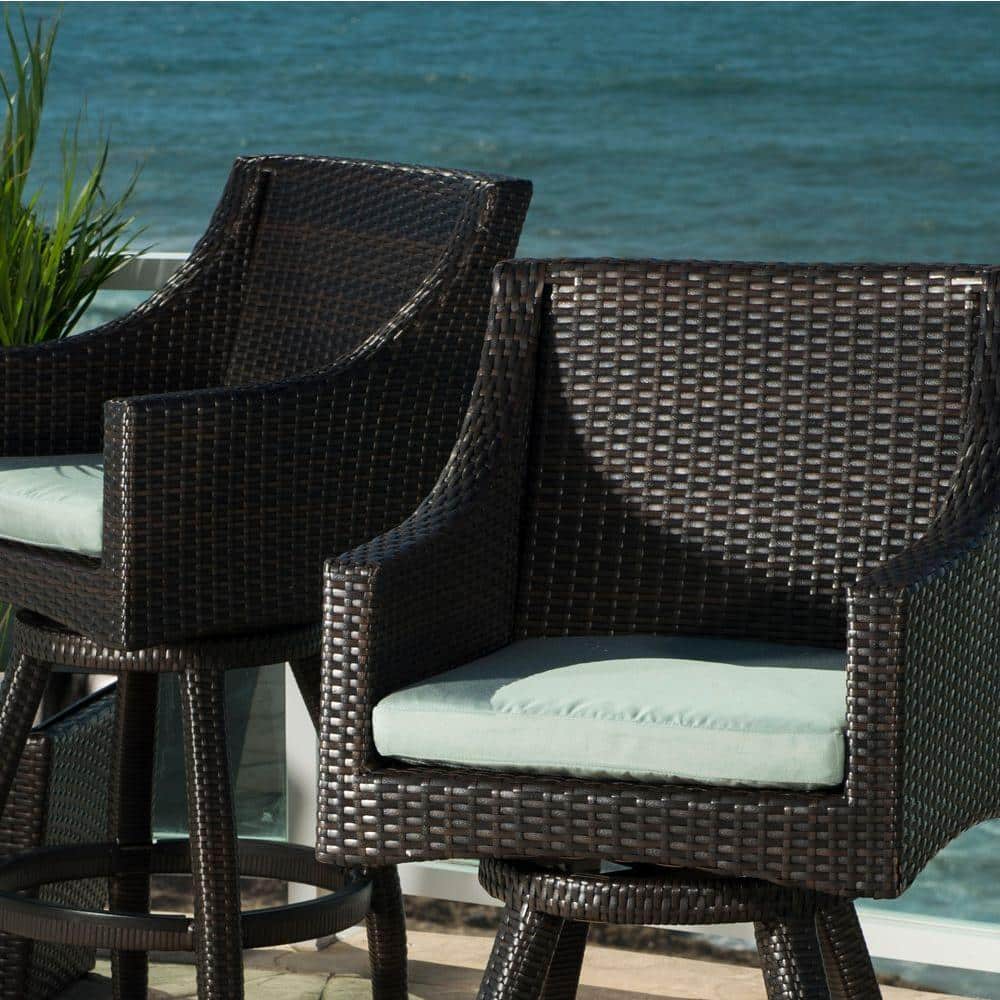 Modern Swivel Outdoor Chair Set with Spa Blue Cushions