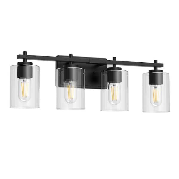Briignite 32 in. 4-Light Black Farmhouse Vanity Light for Bathrooms, Powder Rooms or Dressing Rooms with Clear Glass Shades