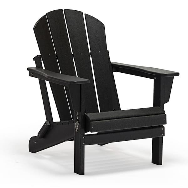 Unbranded Classic Black Folding Outdoor Adirondack Chair for Backyard and Lawnchic Touch