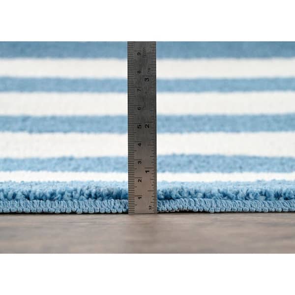 Garland Rug 21 in. x 34 in. Basin Blue/White Beach Stripe Plush