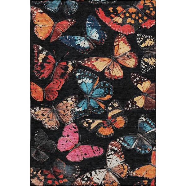Mayfield Premium Machine Washable Abstract AMF2201 Black 8 ft. x 10 ft. Area Rug