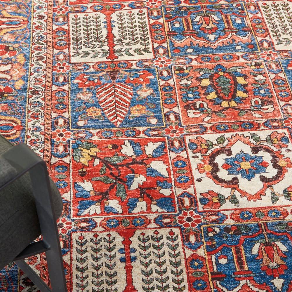 Red and Blue Persian Style Non-Slip 5' x 7' Rug