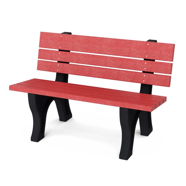 Wildridge Heritage 4 ft. Cardinal Red and Black HDPE Plastic Outdoor Park Bench