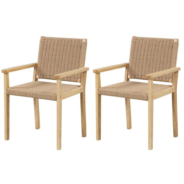 ANGELES HOME Indoor Outdoor Rubber Wood Frame Dining Chairs Wood Chair Easy Assembly (Set of 2)