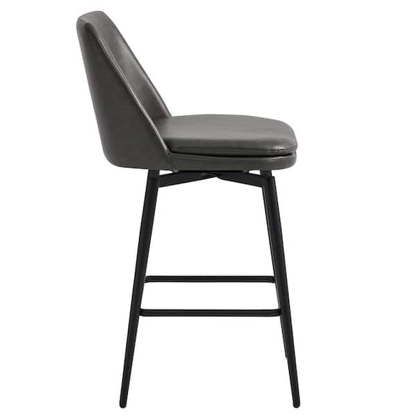 Cecily 27 in. Gray High Back Metal Swivel Counter Stool with Faux Leather Seat (Set of 2)