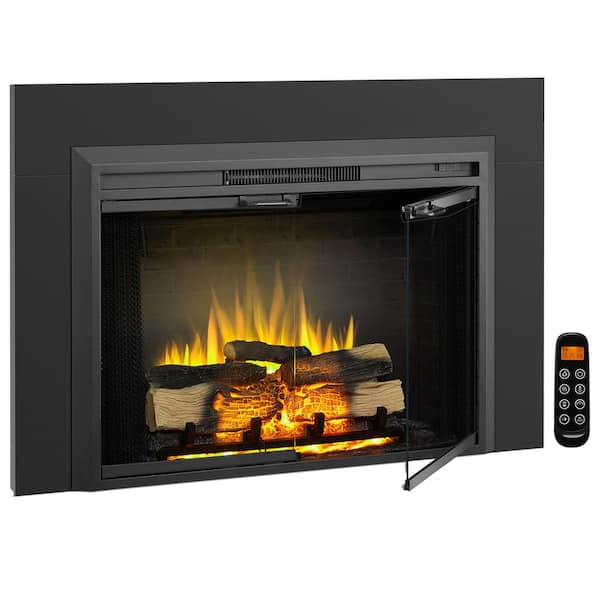 Damon 39 in. Electric Fireplace Insert with Trim Kit, Glass Door and Mesh Screen