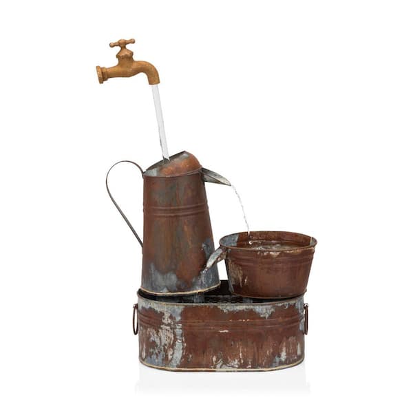 34 in. Tall Rustic Flowing Spout Outdoor Waterfall Fountain