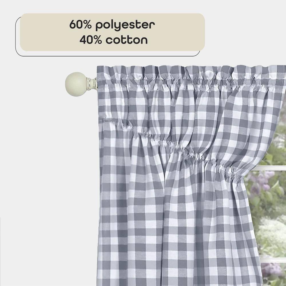 Gray Buffalo Check Light Filtering Cotton Polyester Swag Curtains, 63 x 72