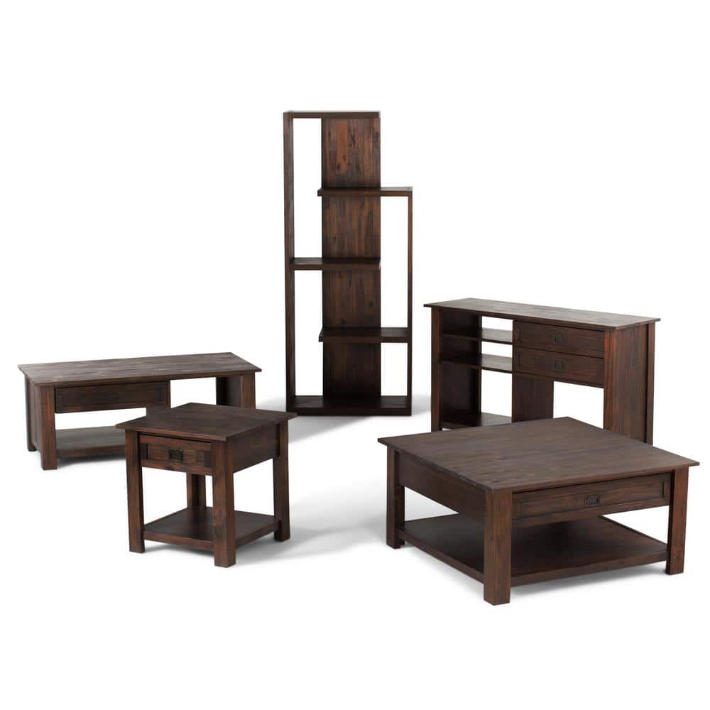 Rustic Acacia Wood Square Coffee Table with Storage in Charcoal Brown