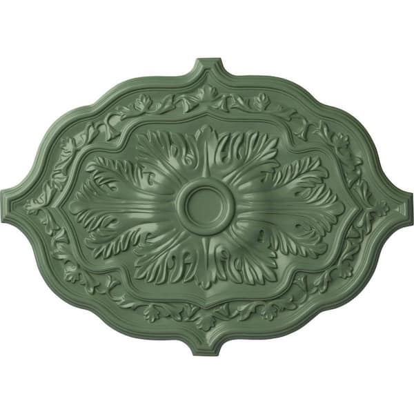 Ekena Millwork 36" W x 26" H x 1-1/2" Pesaro Urethane Ceiling Medallion, Hand-Painted Athenian Green