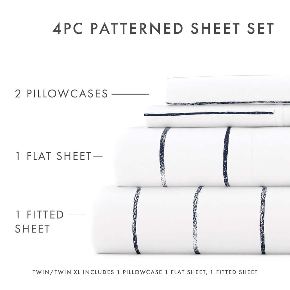 Full Gray and White Striped Microfiber Sheet Set