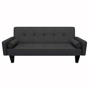 72 in. W Dark Gray Linen Fabric Modern Convertible Sofa Bed with Removable Armrests