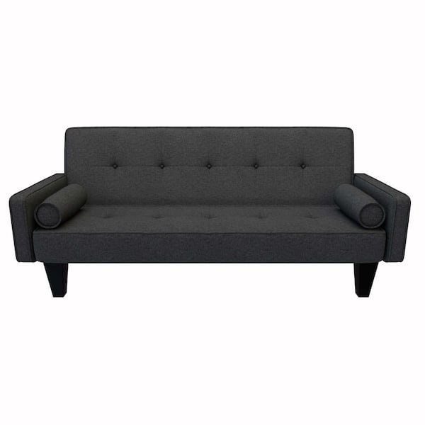 wetiny 72 in. W Dark Gray Linen Fabric Modern Convertible Sofa Bed with Removable Armrests