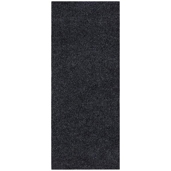Sweet Home Stores Ribbed Waterproof Non-Slip Rubber Back Solid Runner Rug 2 ft. W x 2 2 ft. L Black Polyester Garage Flooring