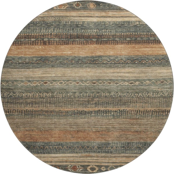 Mayfield Premium Machine Washable Abstract AMF1847 Fern 8 ft. x 8 ft. Round Rug
