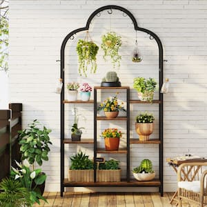 Wellston 75 in. Rustic Brown Rectangle MDF Indoor Plant Stand, 6-Tier Plant Shelf Flower Bonsai Pots Display Rack,Garden