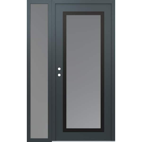 C1 52 in. x 80 in. Black P Right-Hand/Inswing Frosted Glass Anth/Anth Sidelite Steel Prehung Front Door