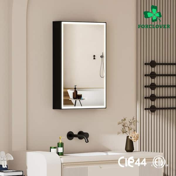 20 in. W x 30 in. H Rectangular Aluminum Recessed/Surface Mount LED Medicine Cabinet with Mirror, Outlet, Right-Hinge