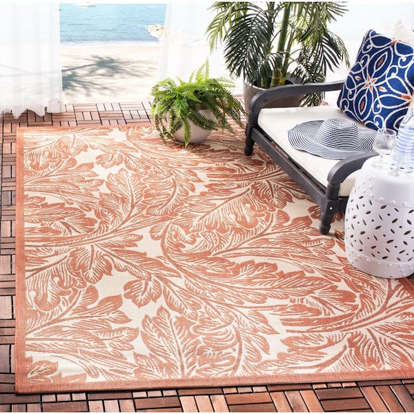 Courtyard Natural/Terracotta 4 ft. x 6 ft. Border Indoor/Outdoor Patio  Area Rug