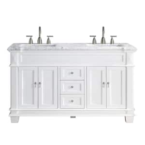 Dorian 60 in. W x 22 in. D x 35.63 in. H Double Sink Freestanding Bath Vanity in Matte White with Carrara Marble Top