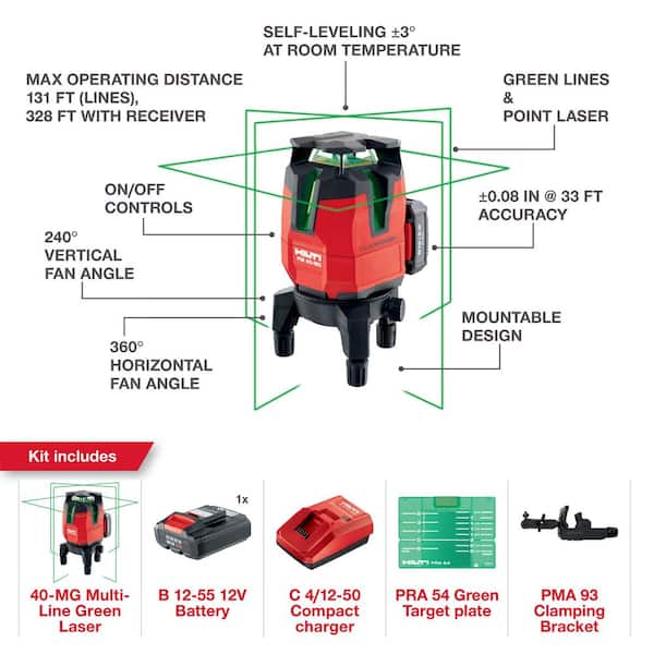 Hilti PM 40-MG 12-Volt 131 ft. Multi-Line Green Rotating Laser