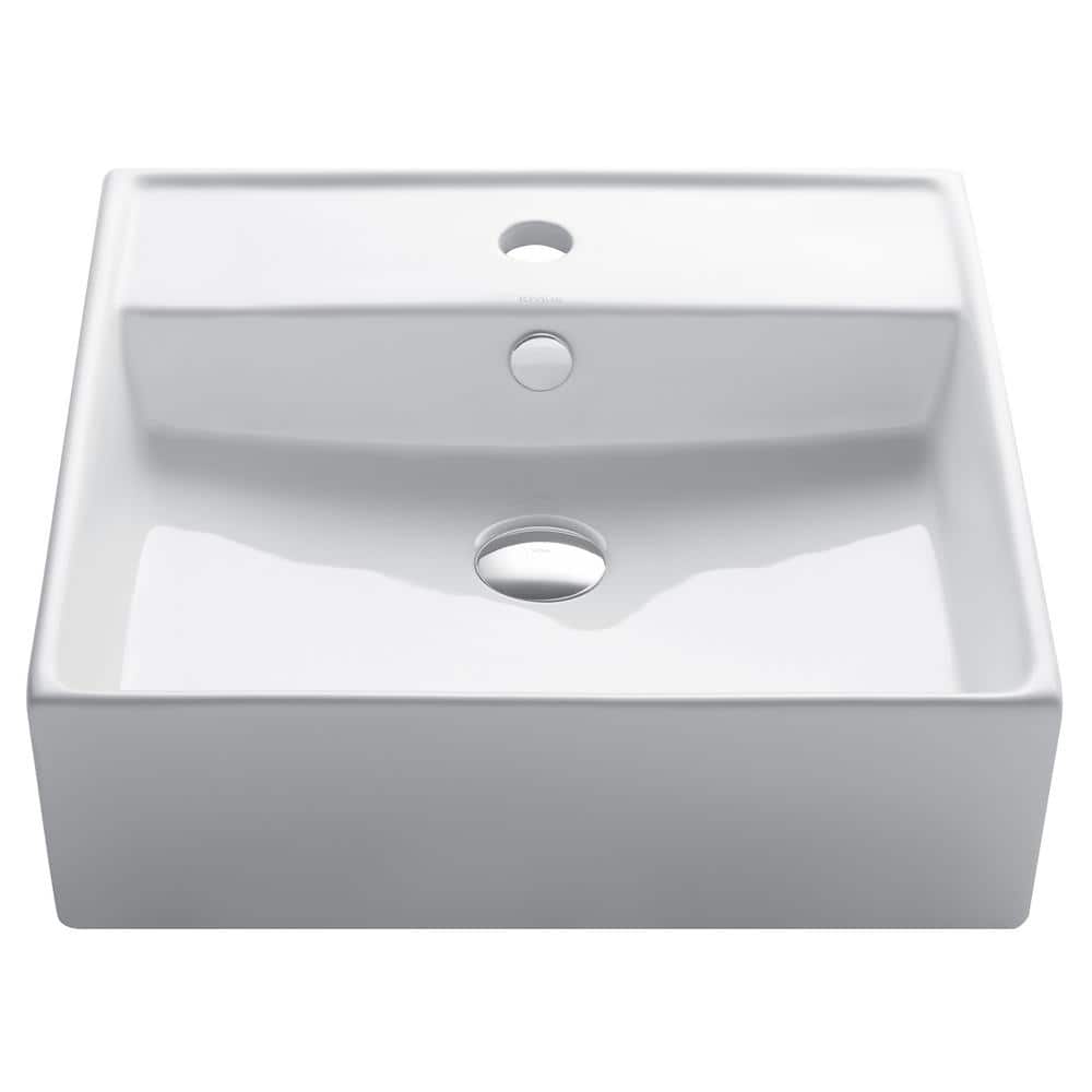 Modern Square White Ceramic Vessel Bathroom Sink, 18.5"