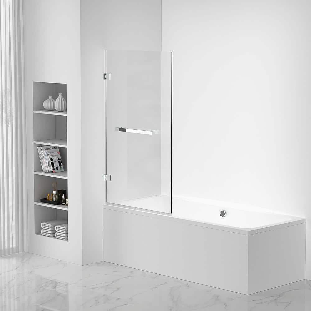 FINE FIXTURES 34 in. W x 58 in. H Fixed Tub Door Frameless in Chrome