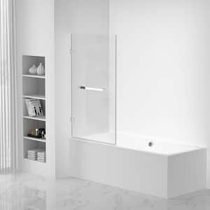 34 in. W x 58 in. H Fixed Tub Door Frameless in Chrome Finish with Tempered Clear Glass