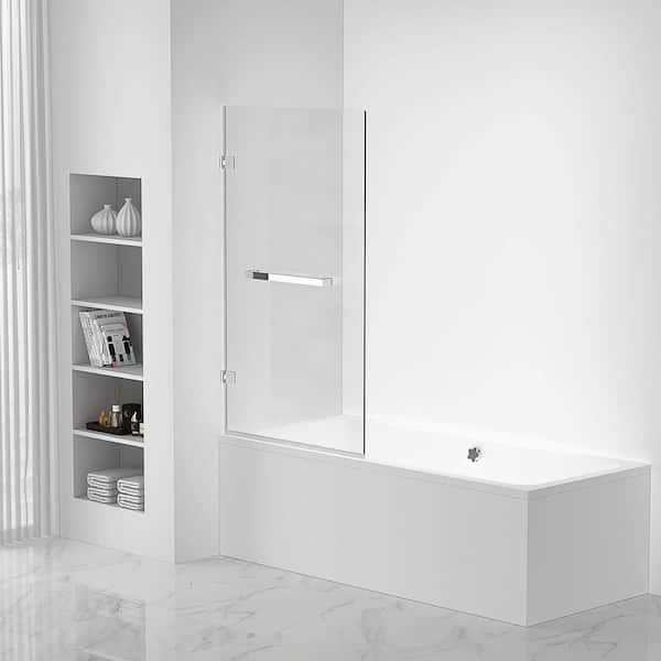 FINE FIXTURES 34 in. W x 58 in. H Fixed Tub Door Frameless in Chrome Finish with Tempered Clear Glass
