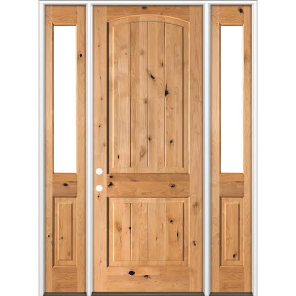 60 in. x 96 in. Knotty Alder Arch Top Right-Hand/Inswing Clear Glass BEHR Cedar Stain Wood Prehung Front Door w/ DHSL