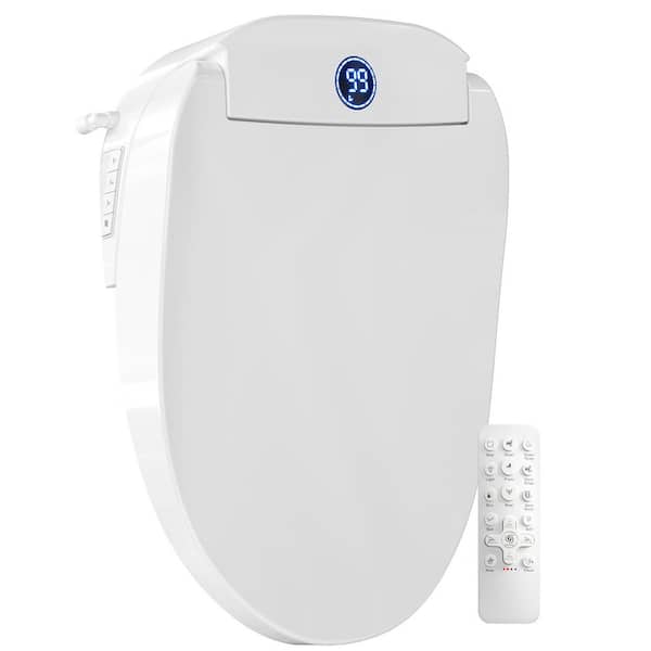 Electric Bidet Toilet Seat Bidet Seat for Elongated Toilet with Air Dryer Heated Seat Soft Close Night Light in White