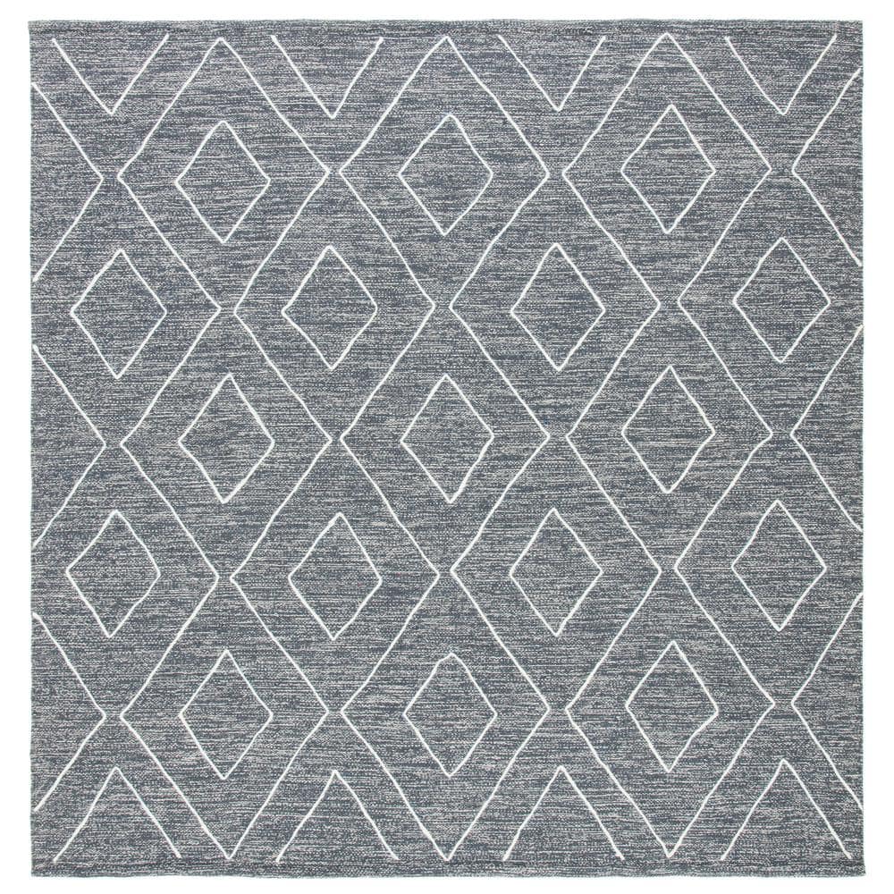 Gray and White Striped Wool Cotton 7' Square Area Rug