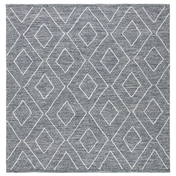 SAFAVIEH Dark Grey 7 ft. x 7 ft. Striped Kilim Geometric Striped Square Area Rug