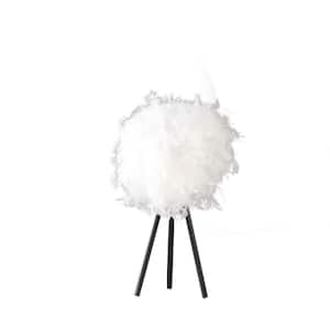 20.5 in. Pure White Feather Shade Tripod Modern Metal Table Lamp