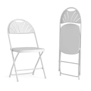 White Plastic Seat with Metal Frame Folding Chair (Set of 2)